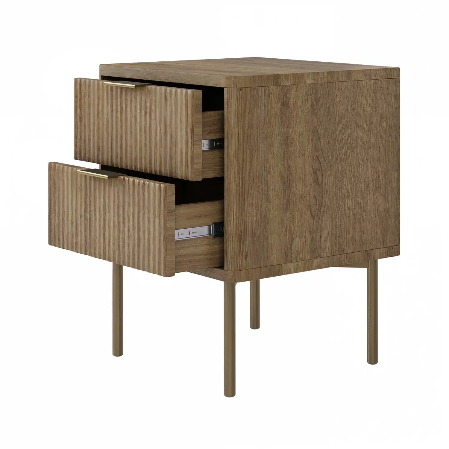 2-Drawer Bedside Table with Ribbed Front - Oak