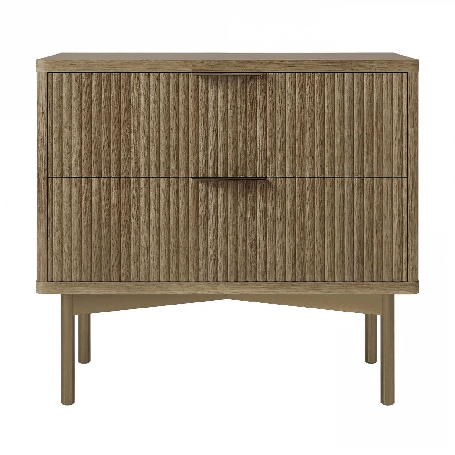 2-Drawer Bedside Table with Ribbed Front - Wood