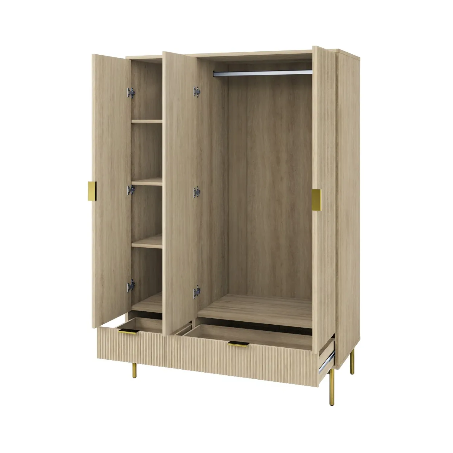 3-Door Wardrobe with 2 Drawers - Oak, MDF