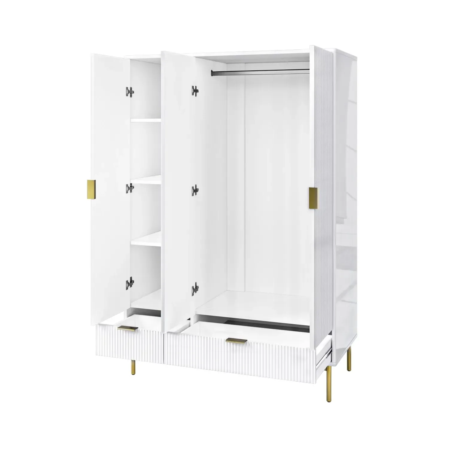 3-Door Wardrobe with 2 Drawers - White, MDF