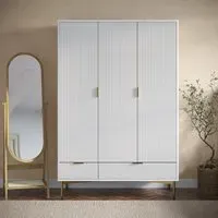 3-Door Wardrobe with 2 Drawers - White, MDF