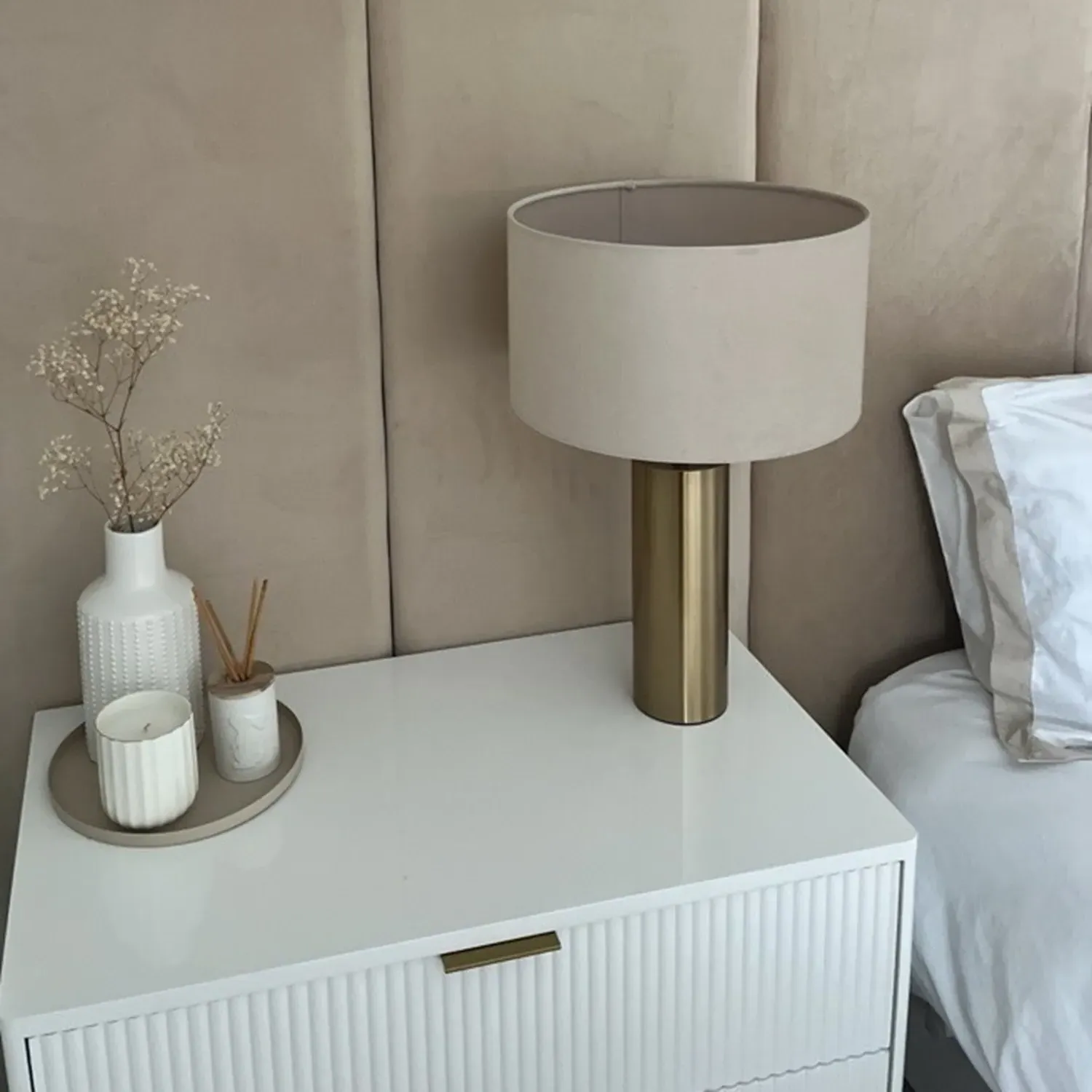 3-Drawer Chest with Gold Legs - White, High Gloss