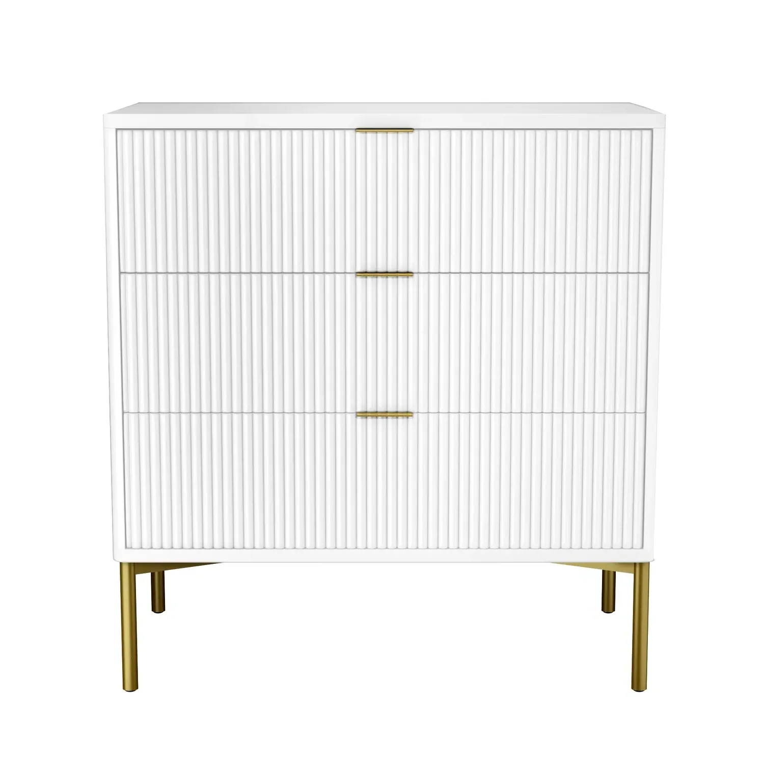 3-Drawer Chest with Gold Legs - White, High Gloss