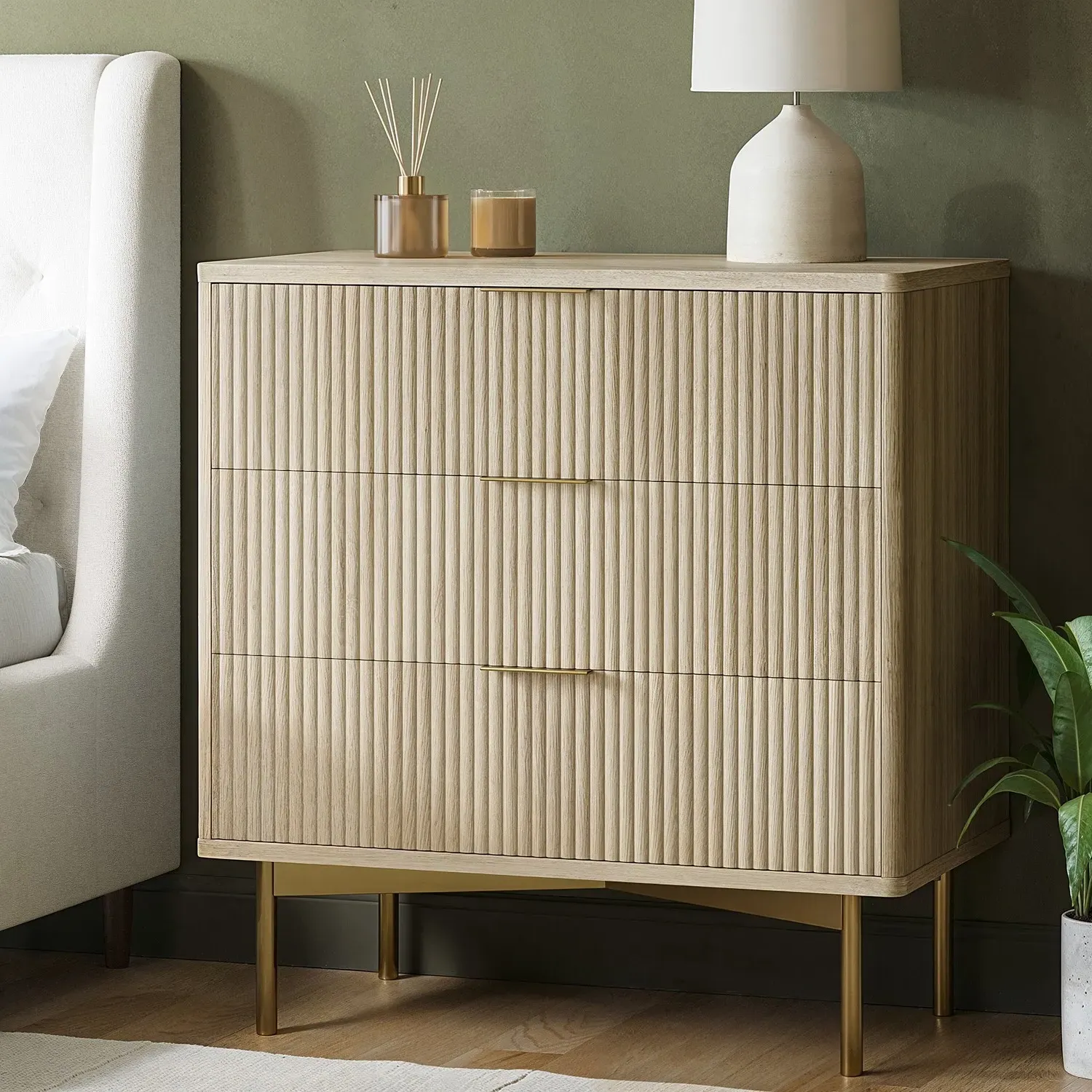 3-Drawer Chest with Ribbed Front - Wood, MDF image
