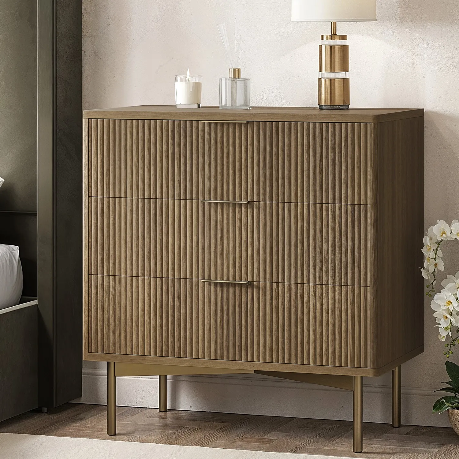 3-Drawer Chest with Ribbed Front - Wood, MDF image