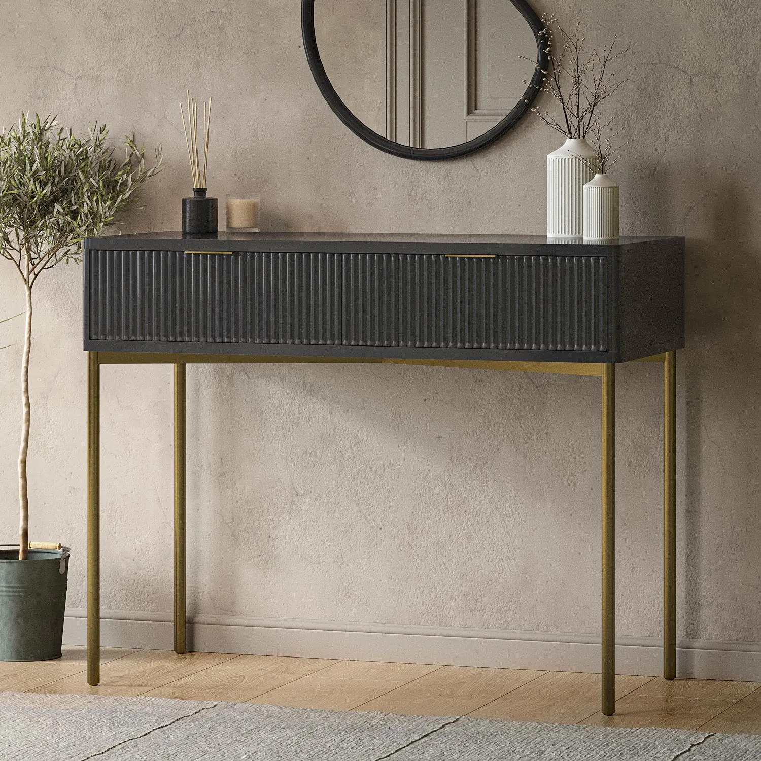 Dressing Table with 2 Drawers - Grey, High Gloss