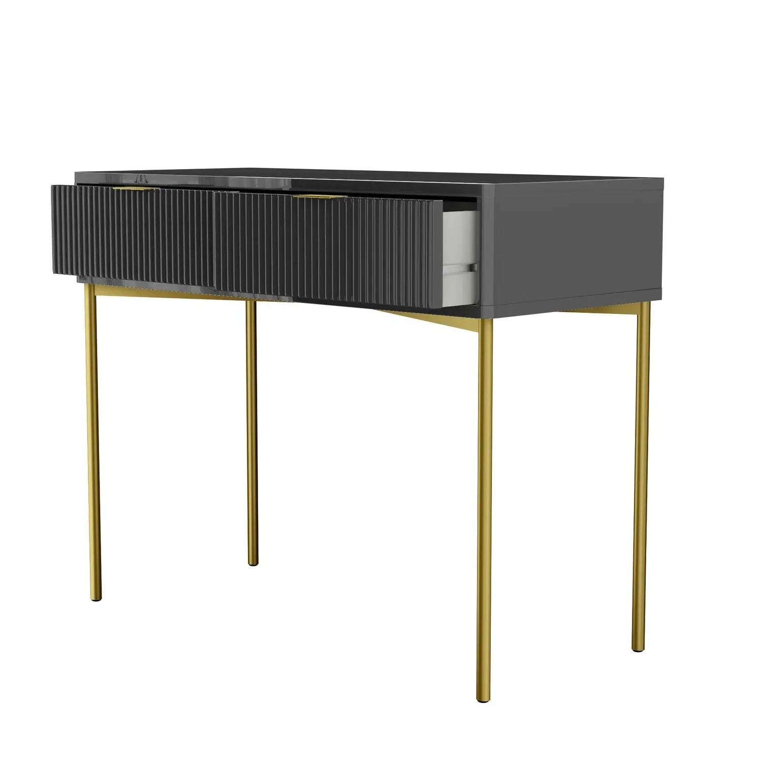 Dressing Table with 2 Drawers - Grey, High Gloss