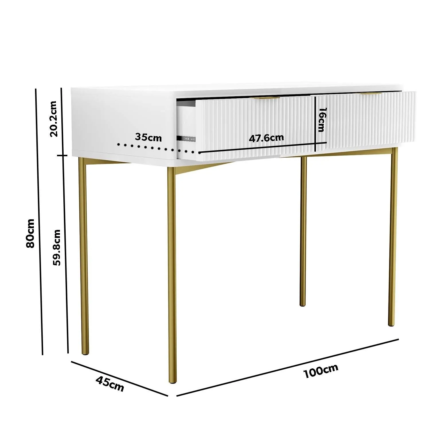 Dressing Table with 2 Drawers - White, Gloss