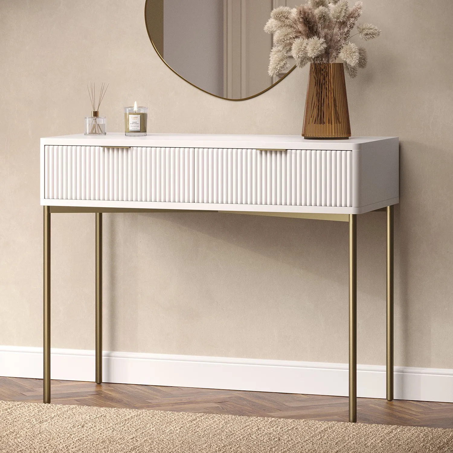 Dressing Table with 2 Drawers - White, Gloss