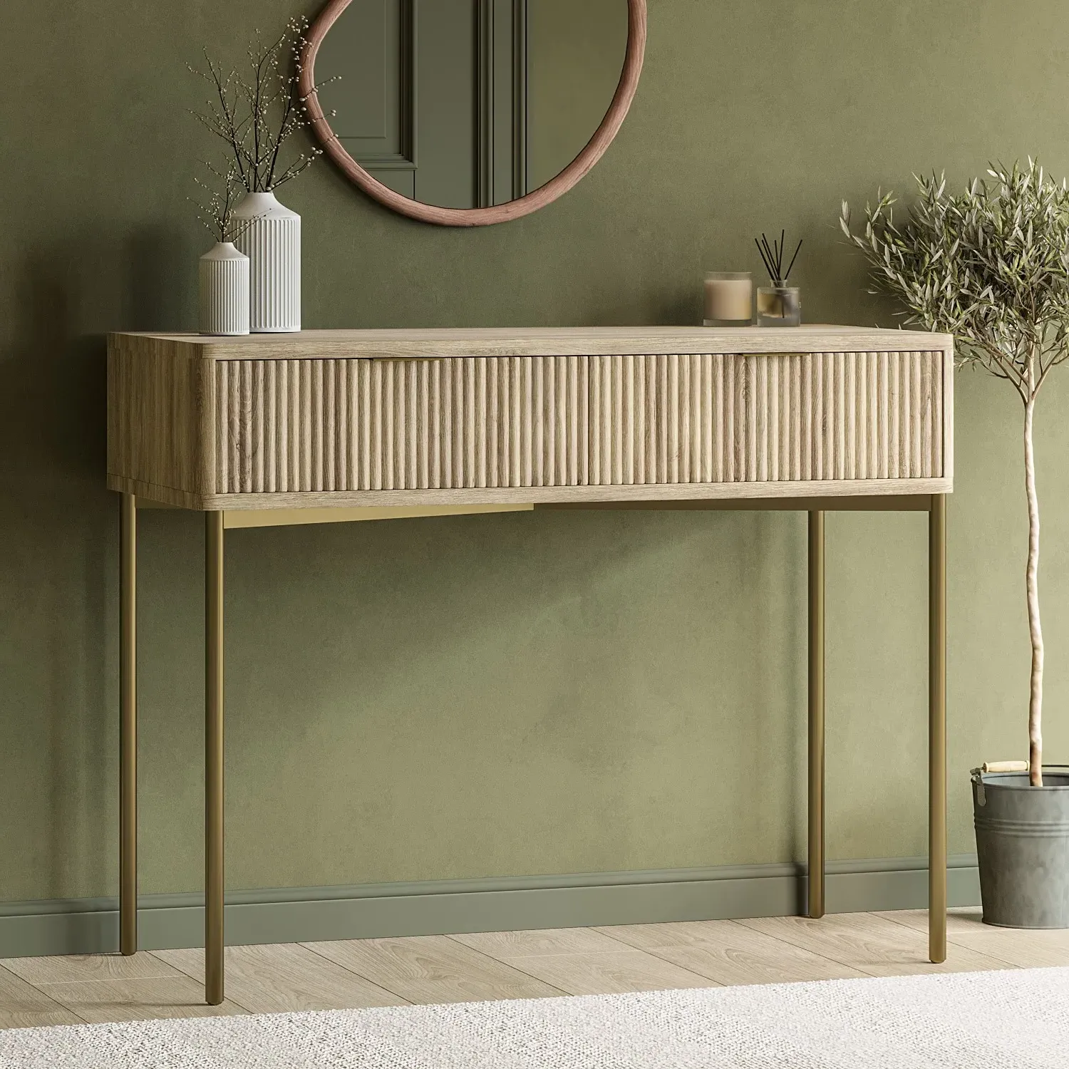Ribbed Dressing Table with Storage - Wood, MDF image