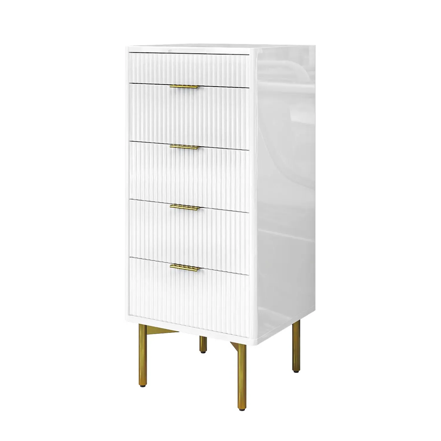 Tall 4-Drawer Chest with Mirror - White, High Gloss
