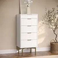 Tall 4-Drawer Chest with Mirror - White, High Gloss