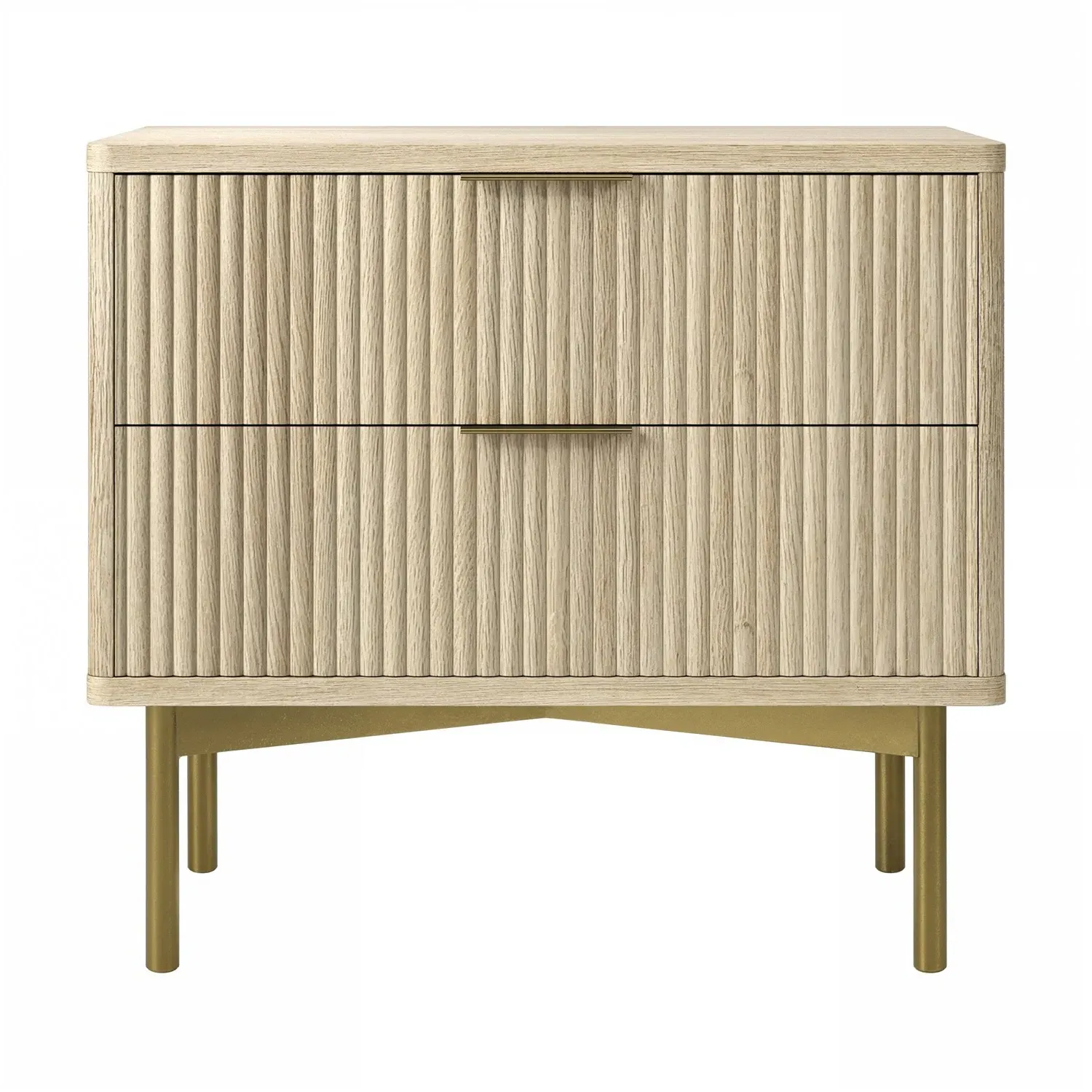 Wide 2-Drawer Bedside Table Ribbed - Oak