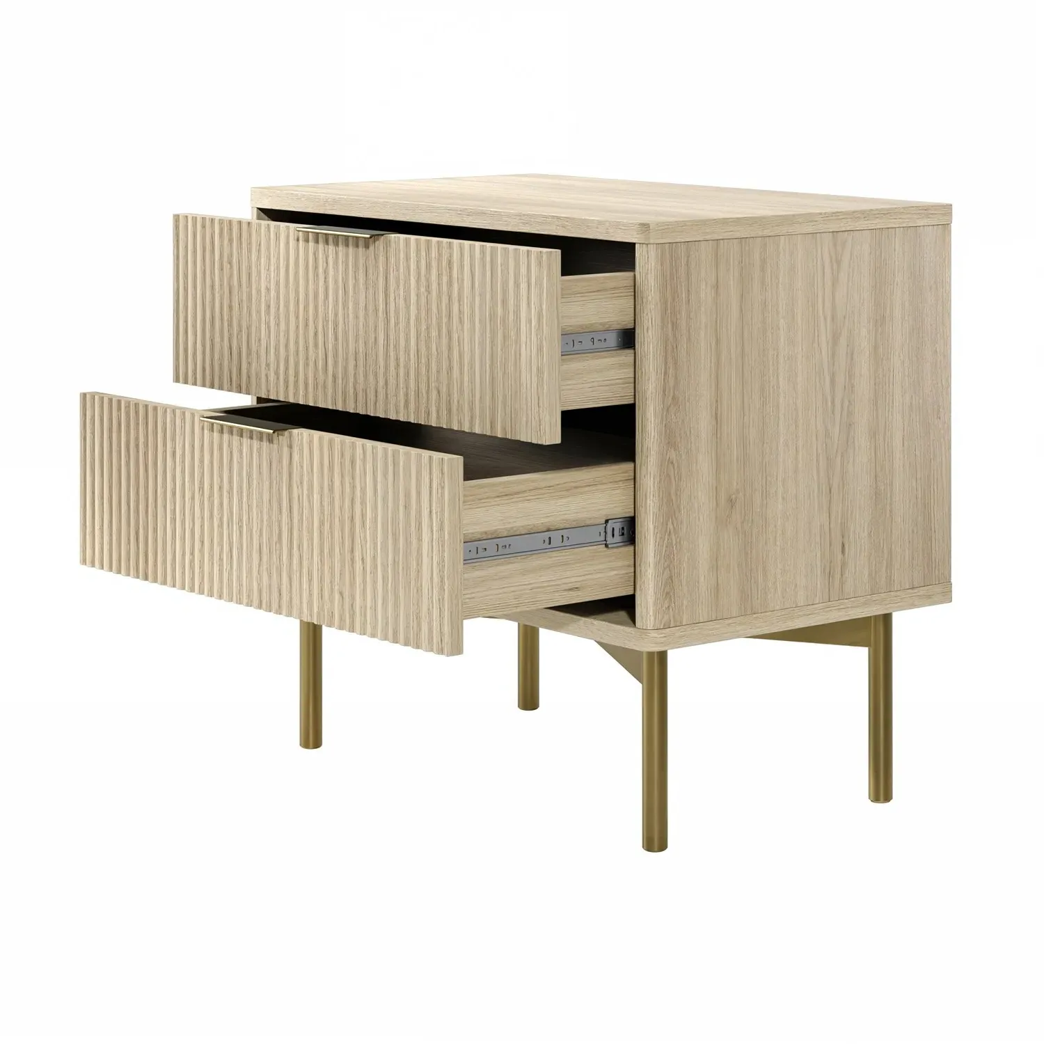 Wide 2-Drawer Bedside Table Ribbed - Oak