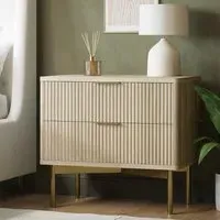 Wide 2-Drawer Bedside Table Ribbed - Oak