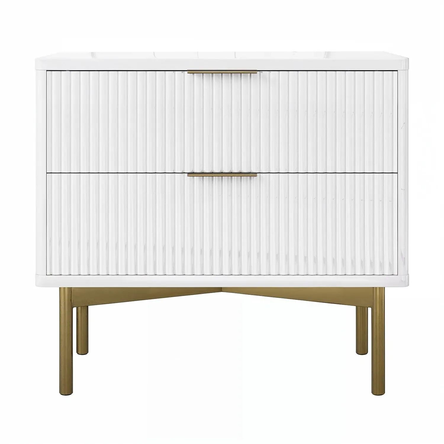 Wide 2-Drawer Bedside Table - White, Lacquer