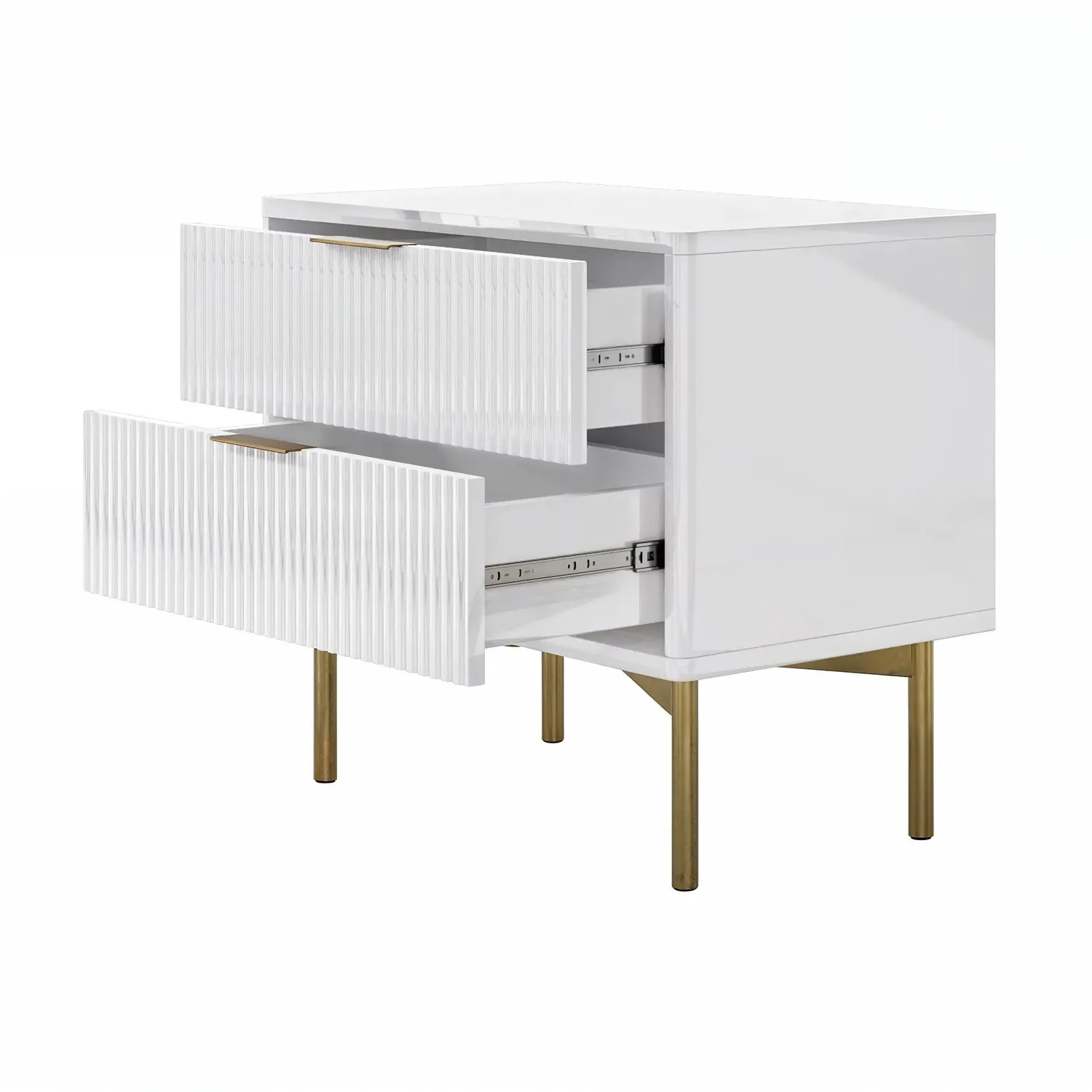 Wide 2-Drawer Bedside Table - White, Lacquer