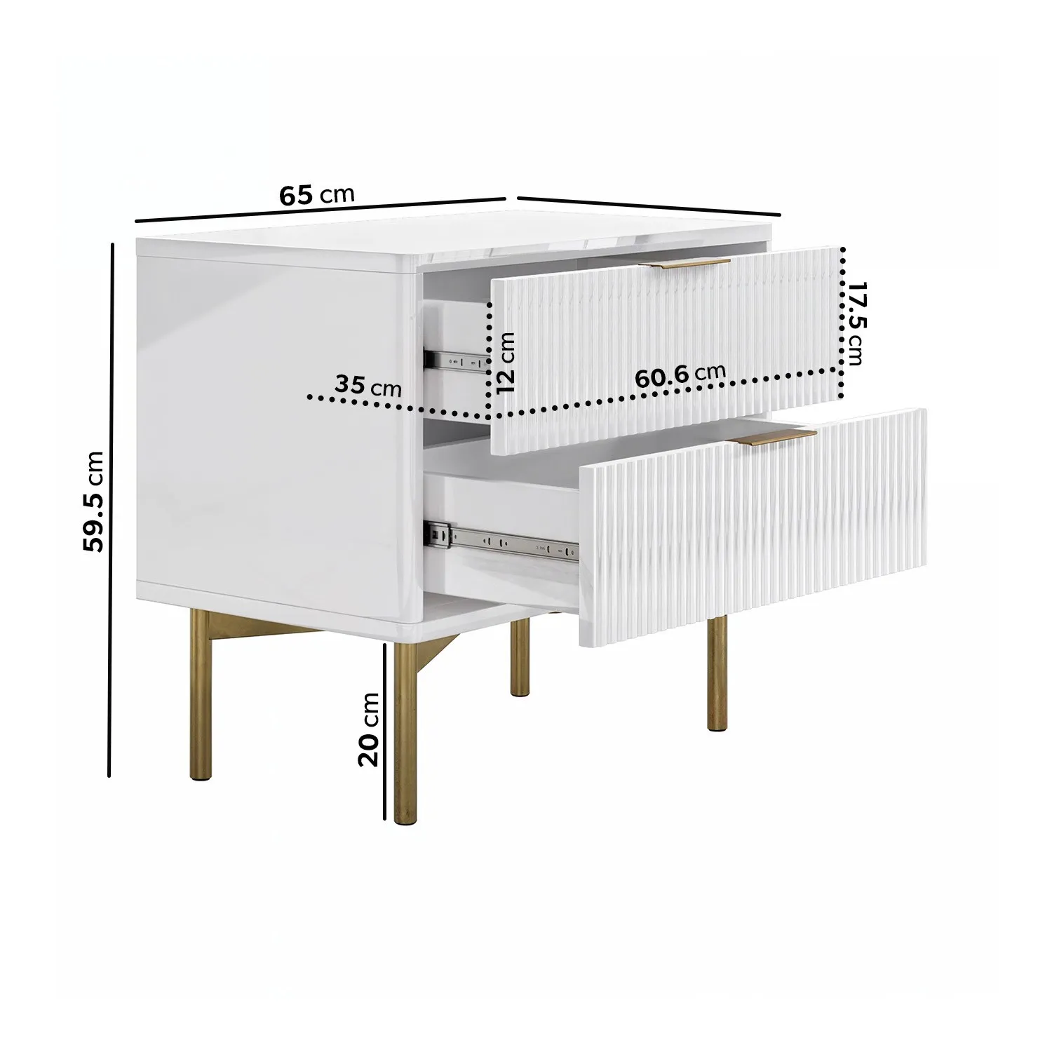 Wide 2-Drawer Bedside Table - White, Lacquer