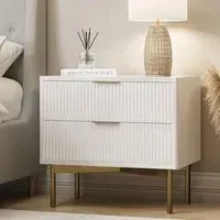 Wide 2-Drawer Bedside Table - White, Lacquer