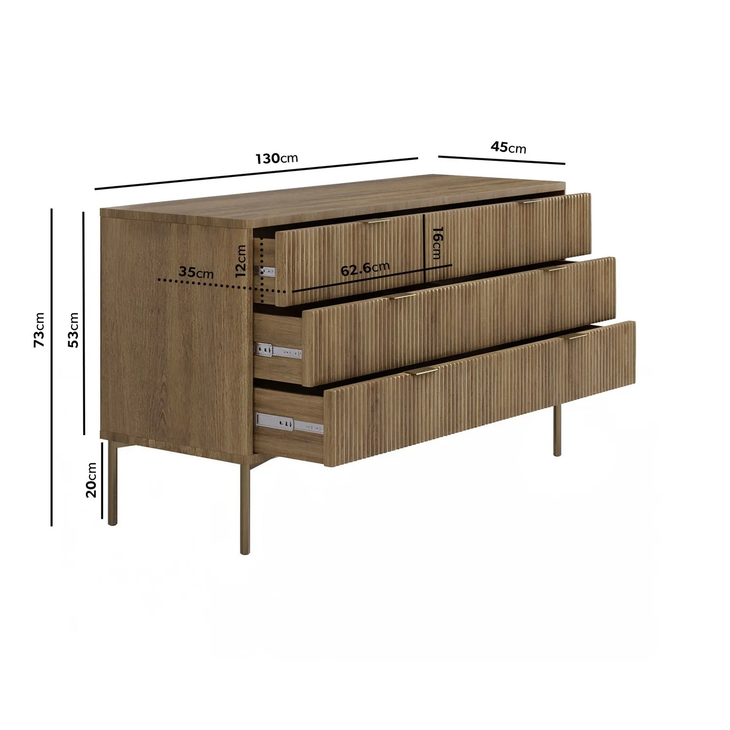 Wide 6-Drawer Chest with Gold Legs - Wood, MDF