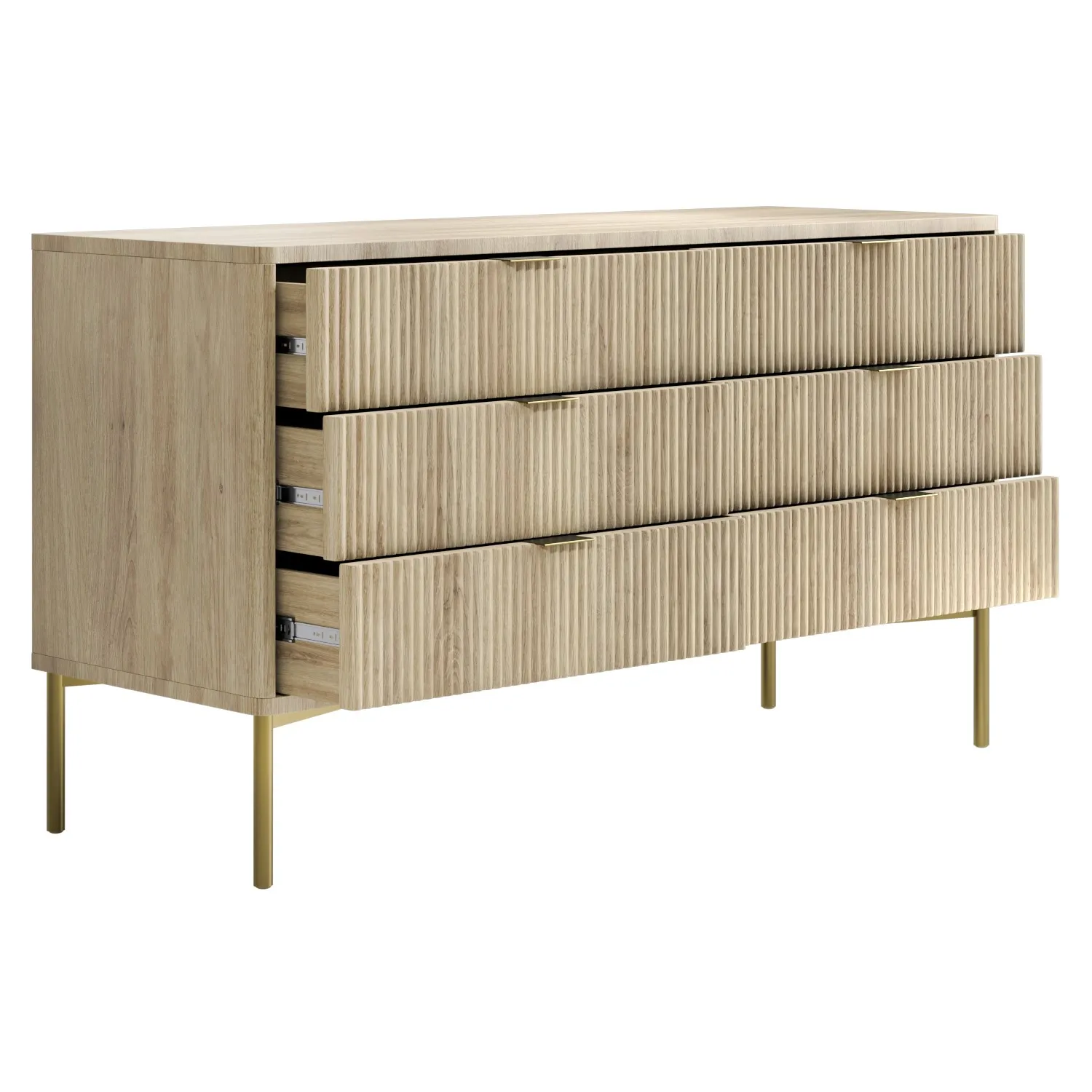 Wide 6-Drawer Chest with Gold Legs - Wood, MDF