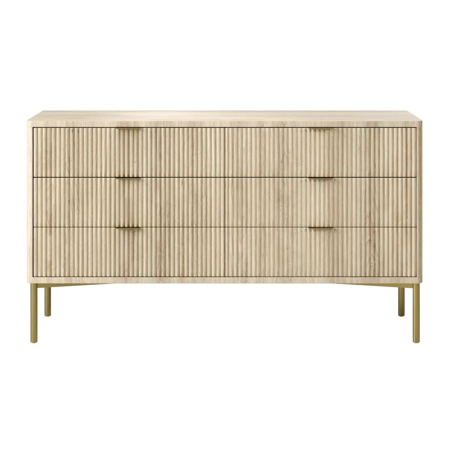 Wide 6-Drawer Chest with Gold Legs - Wood, MDF