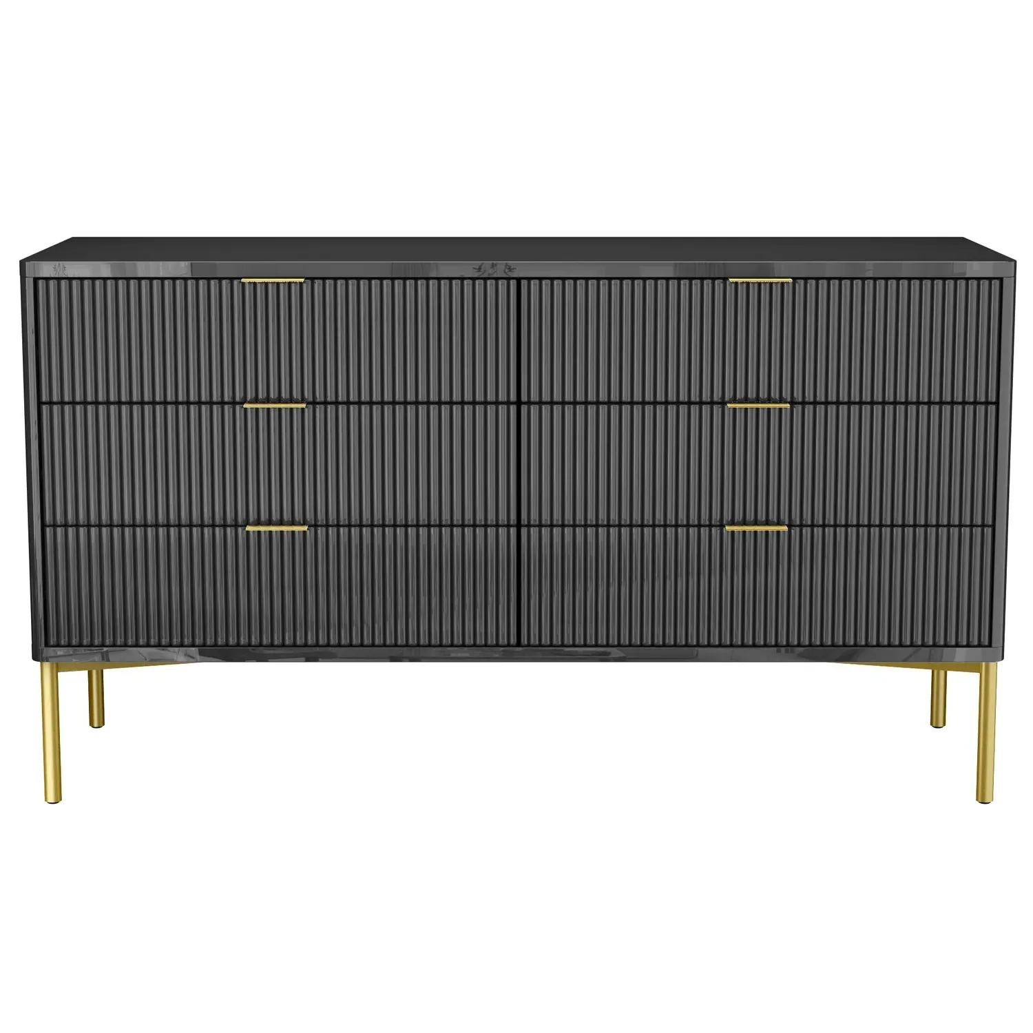 Wide Chest 6 Drawers with Gold Legs - Grey, MDF