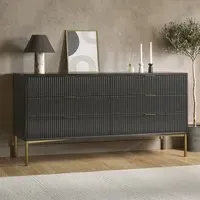 Wide Chest 6 Drawers with Gold Legs - Grey, MDF