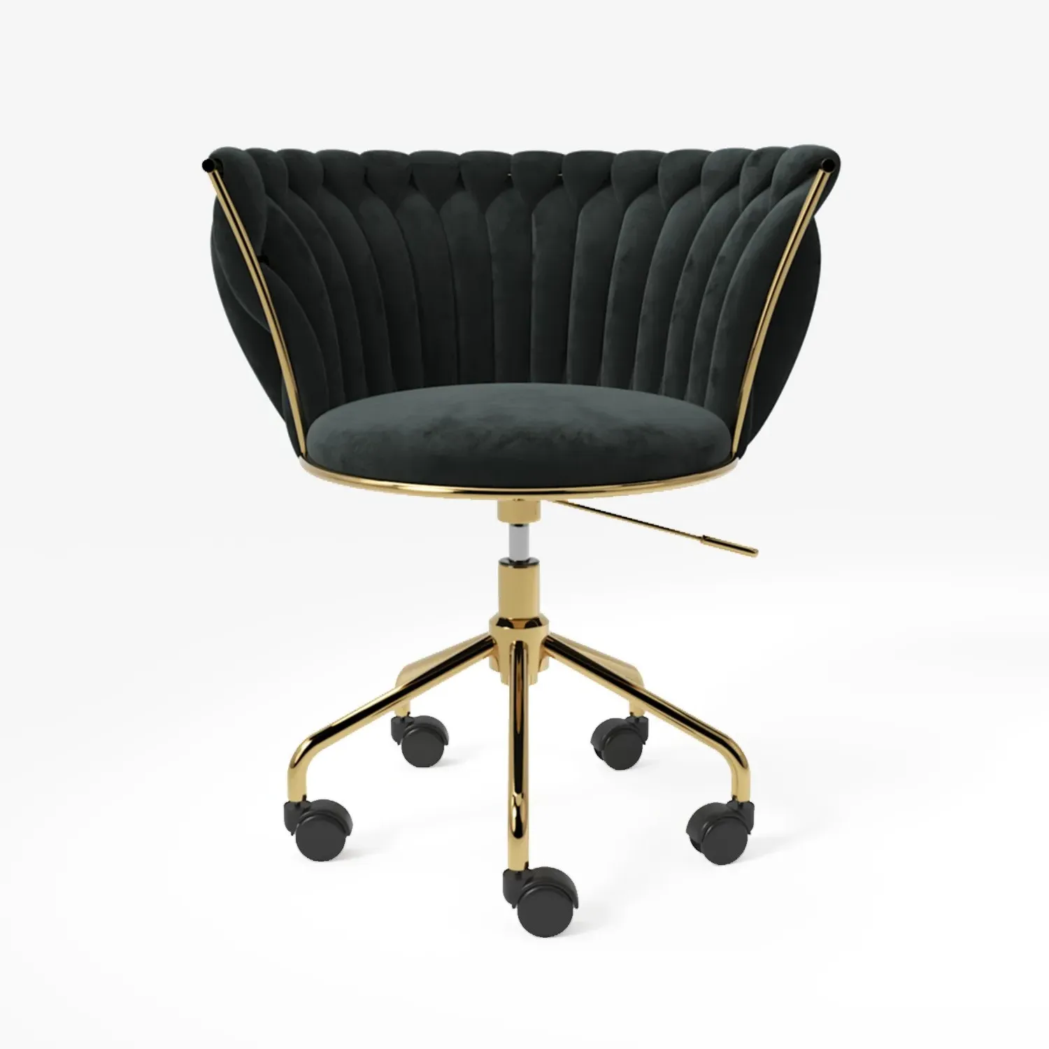 Swivel Office Chair with Knotted Back - Black, Velvet
