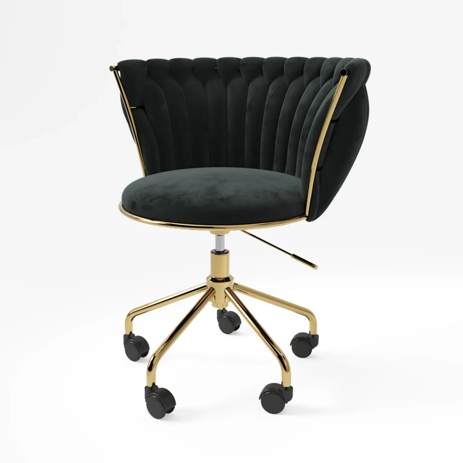 Swivel Office Chair with Knotted Back - Black, Velvet