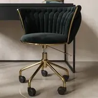 Swivel Office Chair with Knotted Back - Black, Velvet