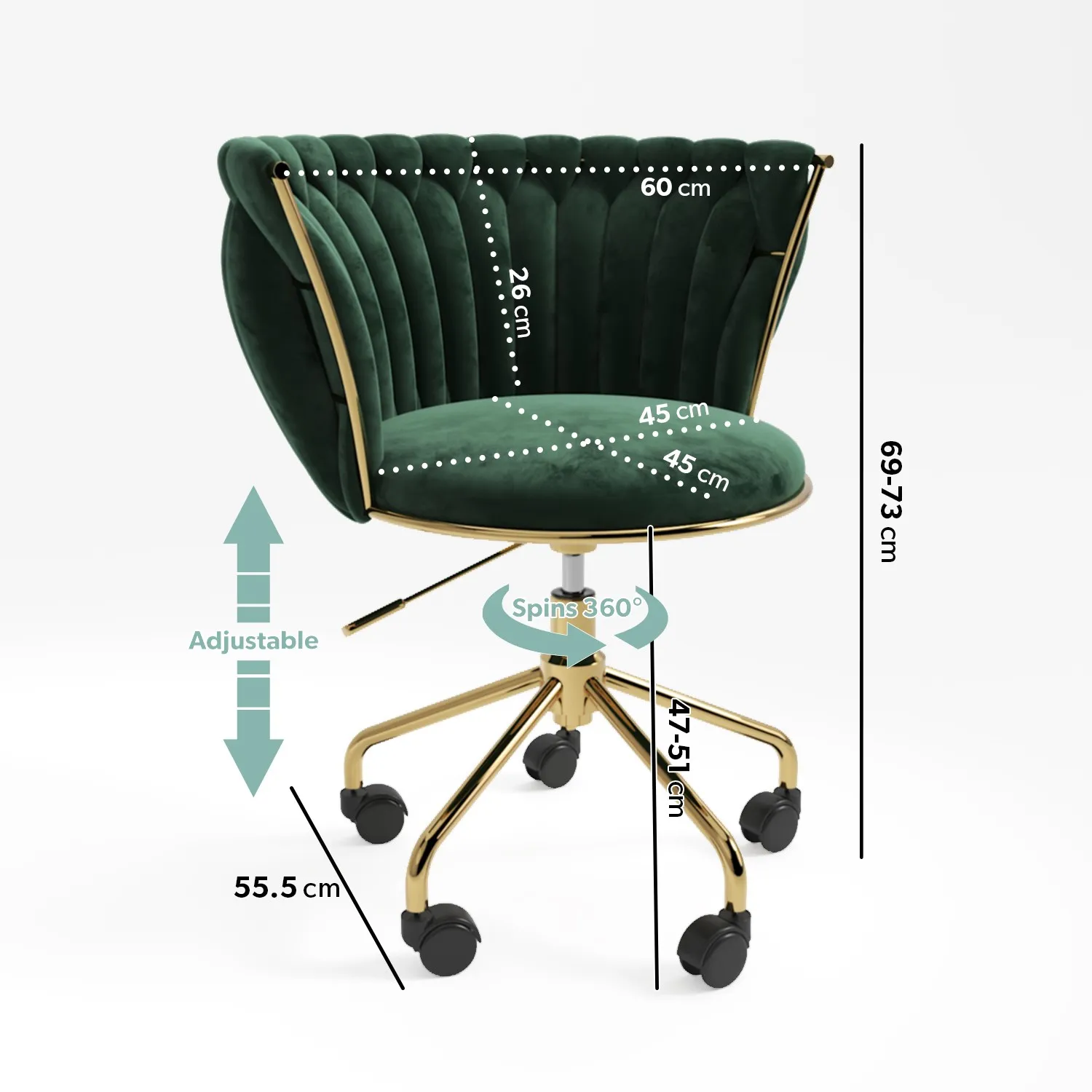 Swivel Office Chair with Knotted Back - Green, Velvet