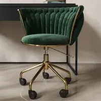 Swivel Office Chair with Knotted Back - Green, Velvet