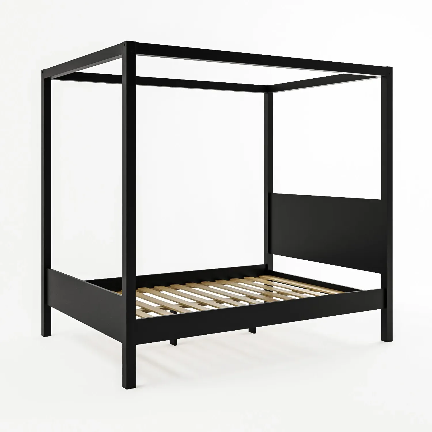 Double Four Poster Bed Frame - Black, Pine