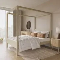Double Four Poster Bed Frame - Oak, Pine