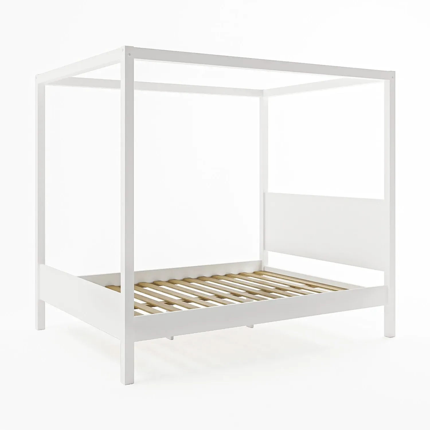 Double Four Poster Bed Frame - White, Pine