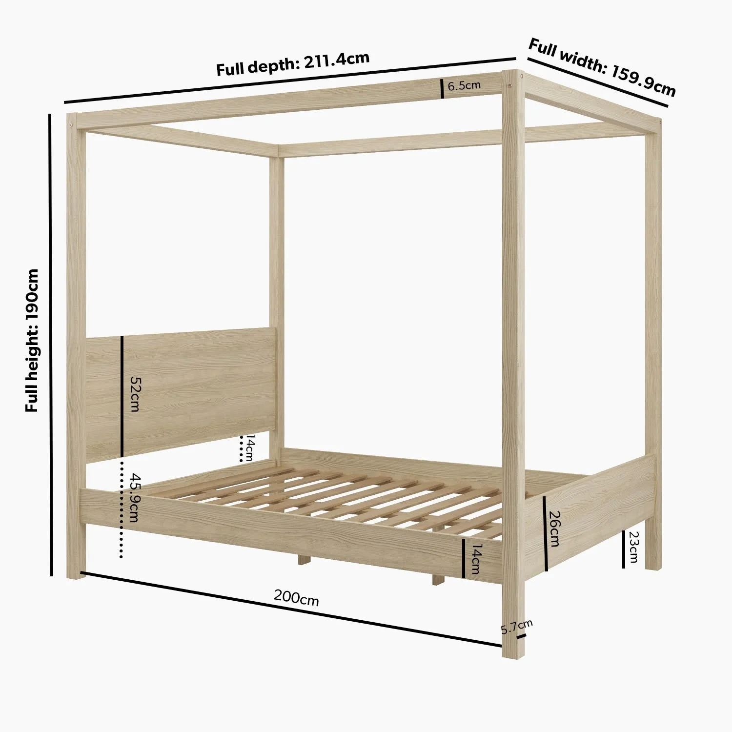 King Size Four Poster Bed Frame - Oak, Pine