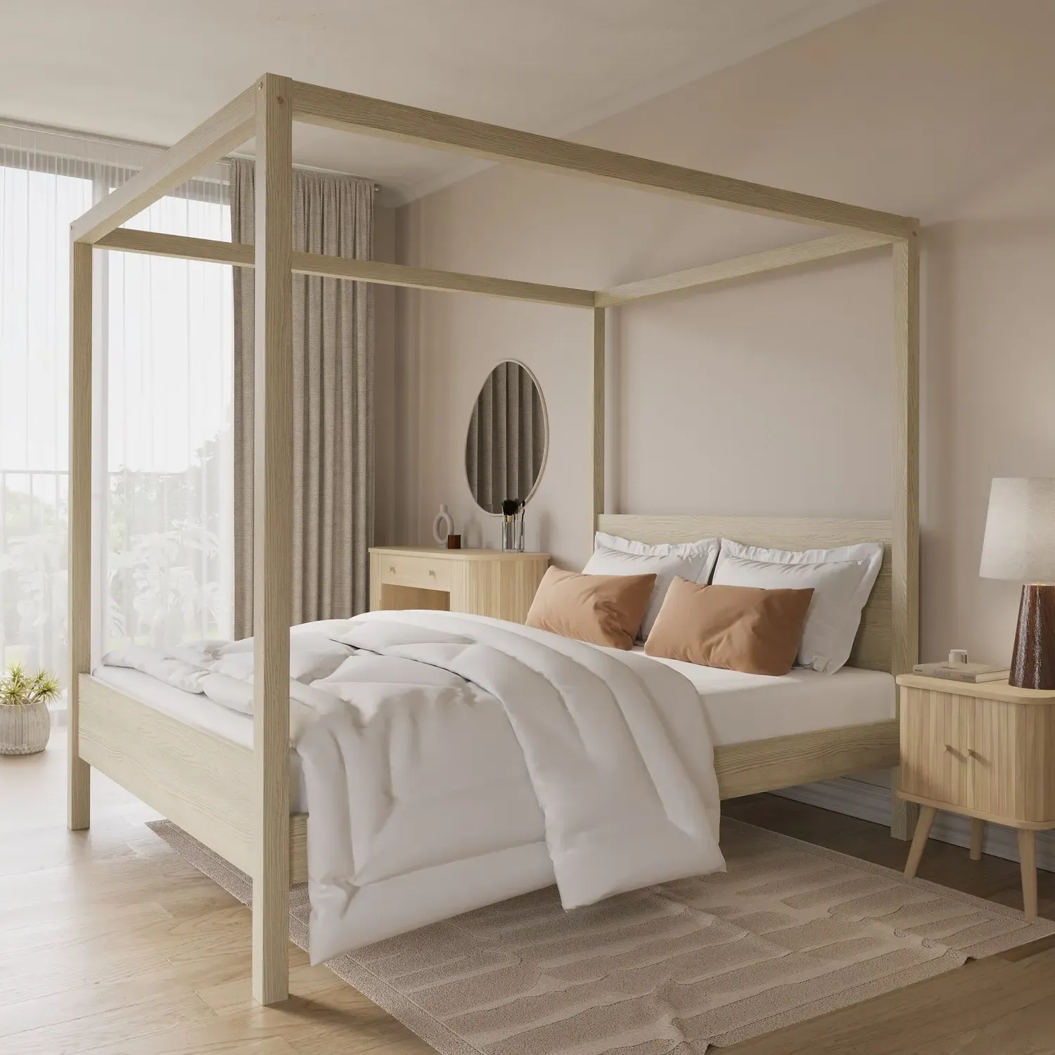 King Size Four Poster Bed Frame - Oak, Pine