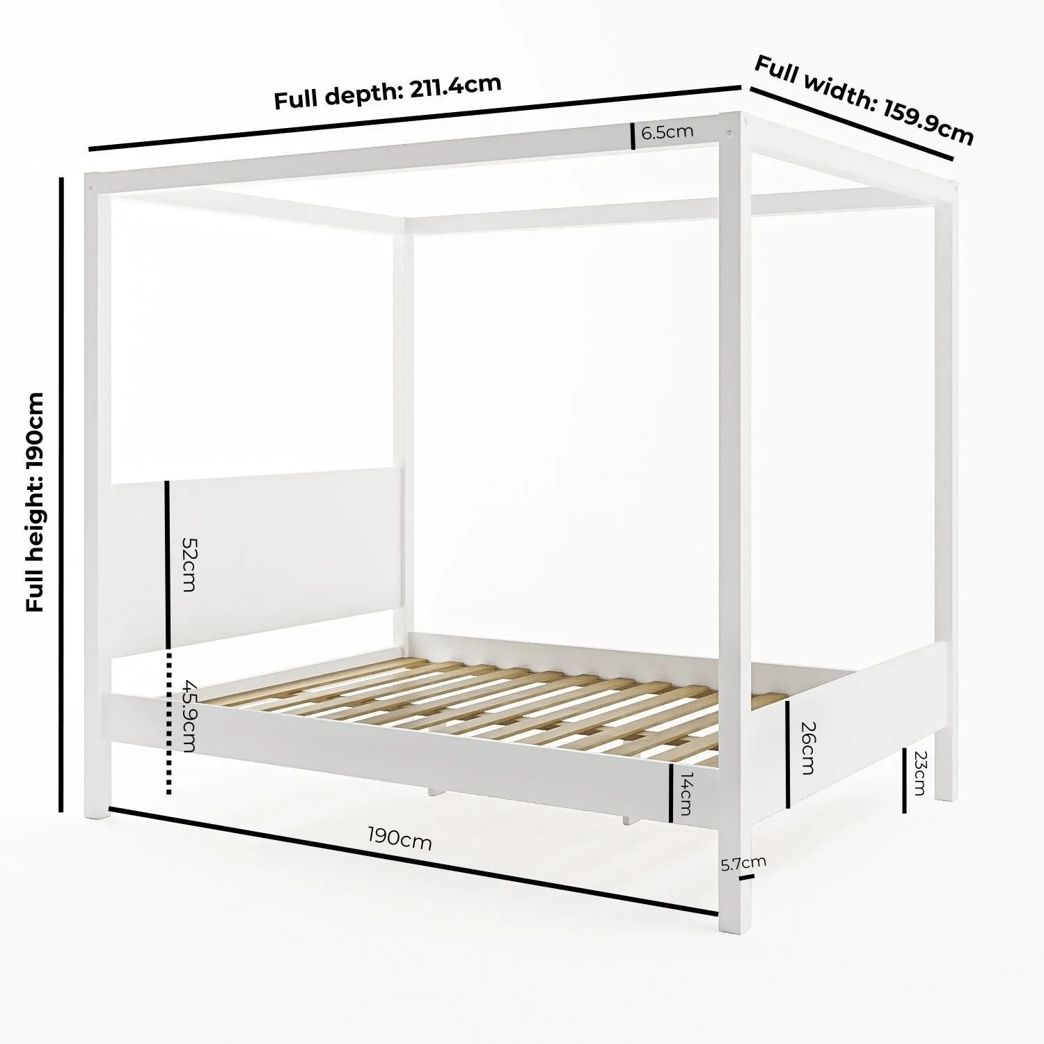 King Size Four Poster Bed Frame - White, Pine