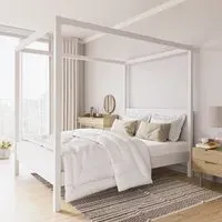 King Size Four Poster Bed Frame - White, Pine