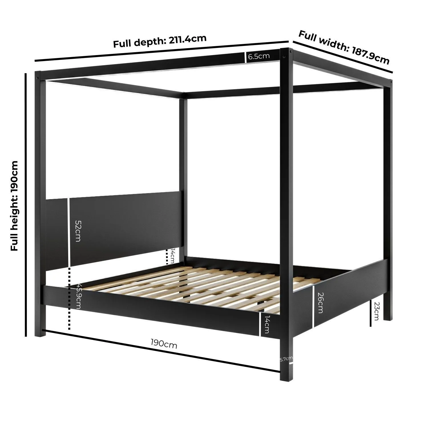 Super King Four Poster Bed Frame - Black, Pine