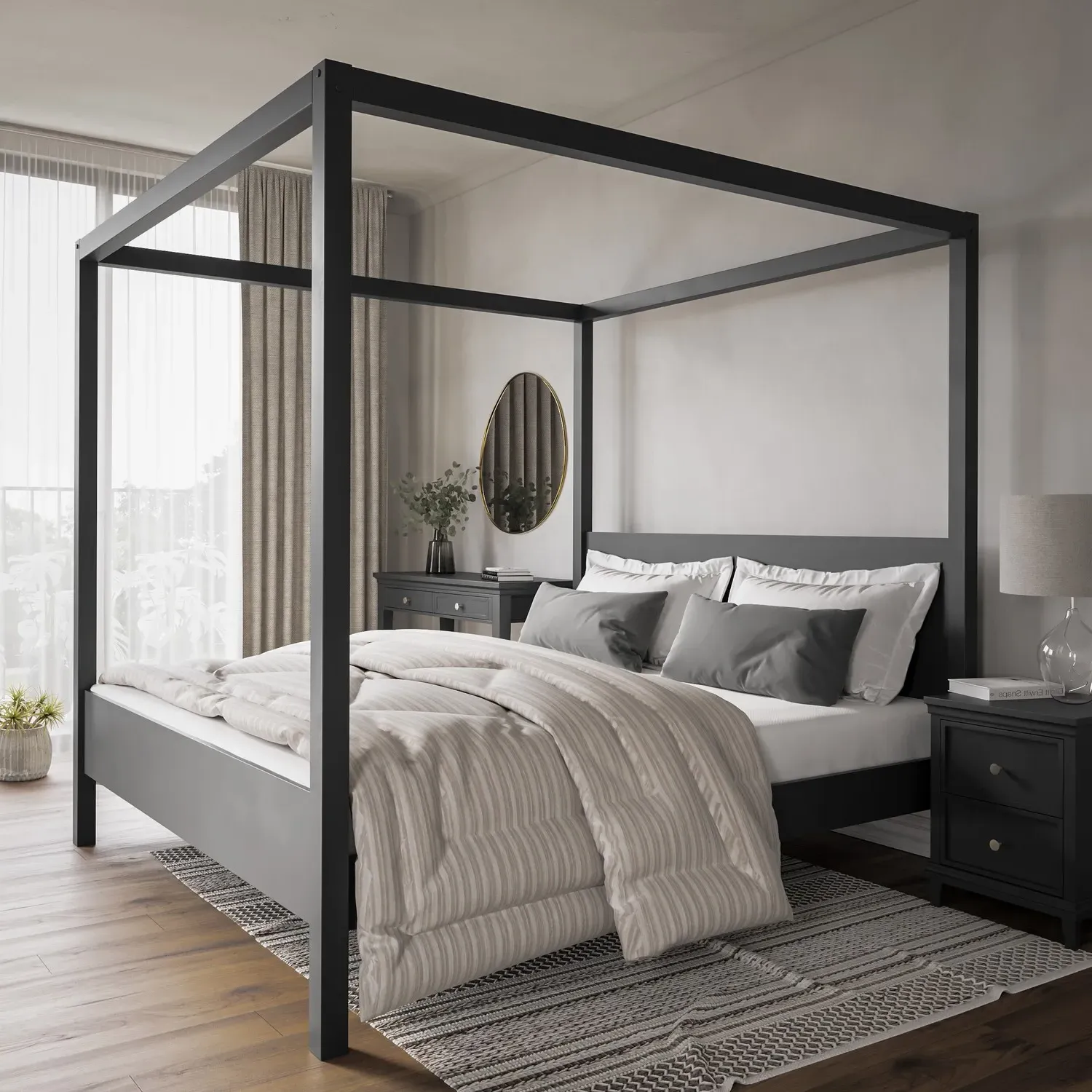 Super King Four Poster Bed Frame - Black, Pine