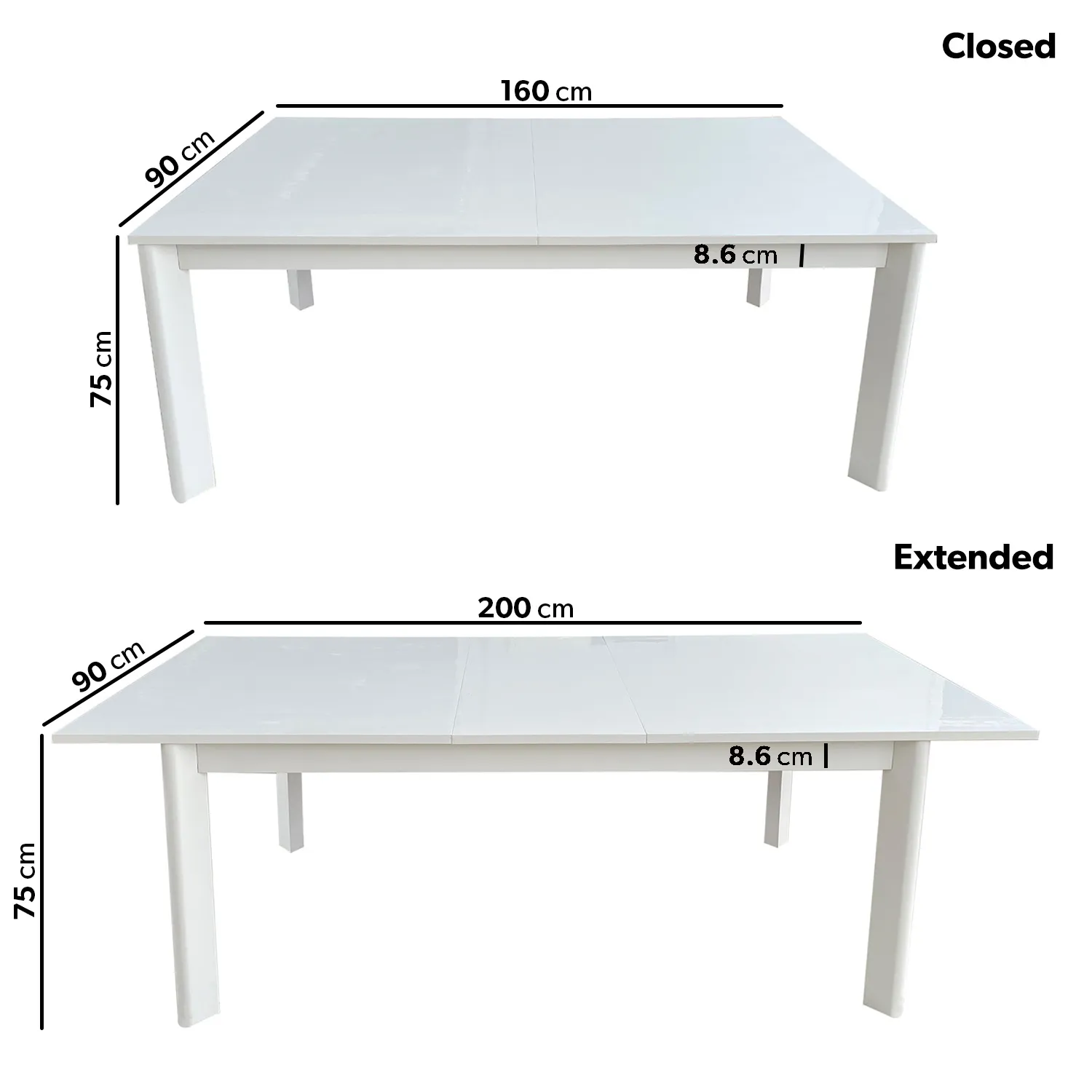 Extendable Dining Table - White, High Gloss