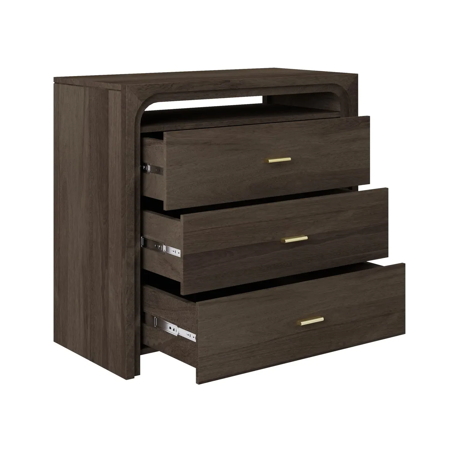 3-Drawer Chest with Open Shelf - Dark, Mango Wood
