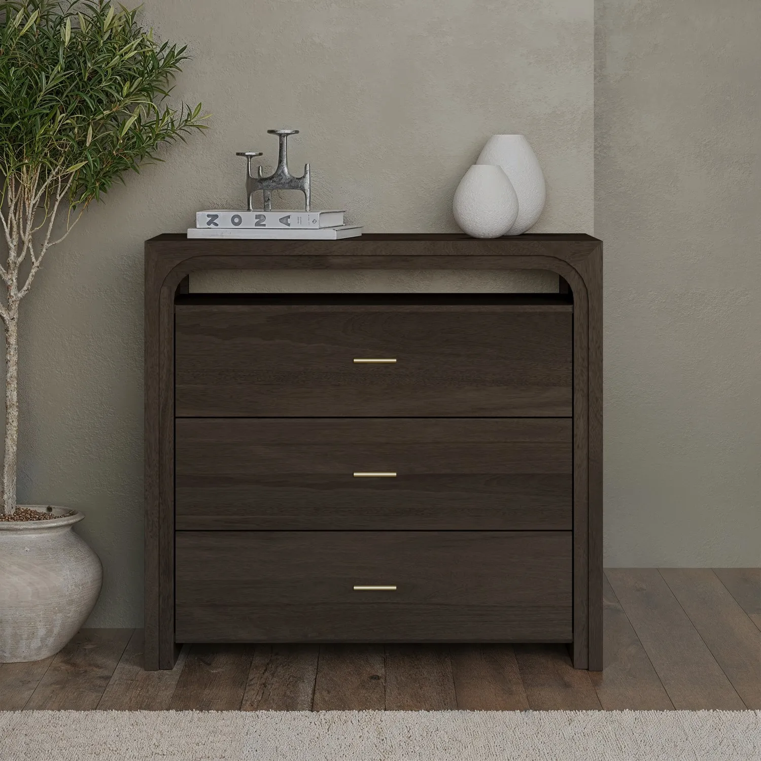 3-Drawer Chest with Open Shelf - Dark, Mango Wood image