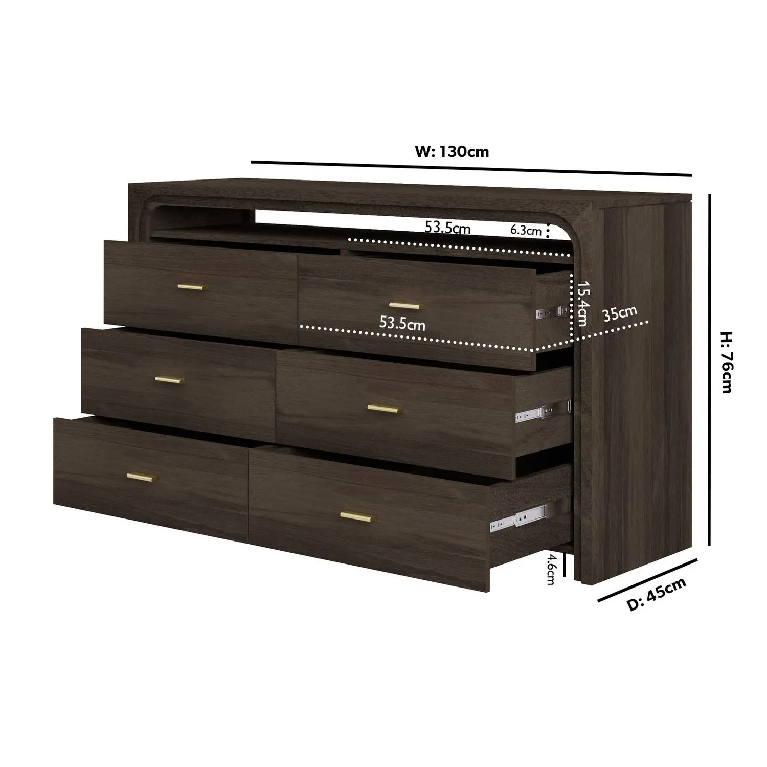 6-Drawer Chest with Open Shelf - Dark, Mango Wood