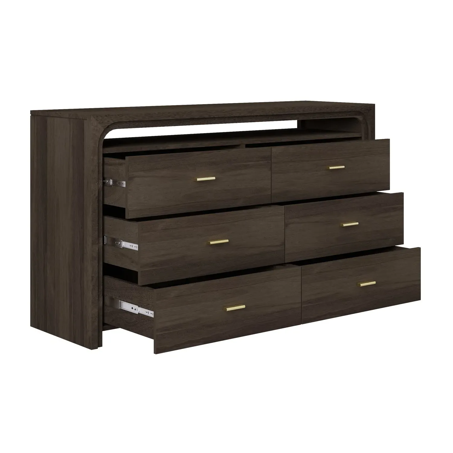 6-Drawer Chest with Open Shelf - Dark, Mango Wood