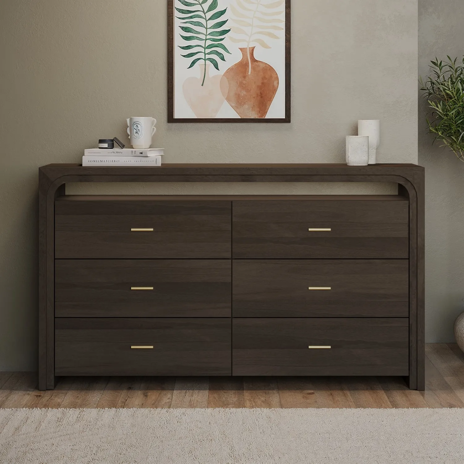 6-Drawer Chest with Open Shelf - Dark, Mango Wood image