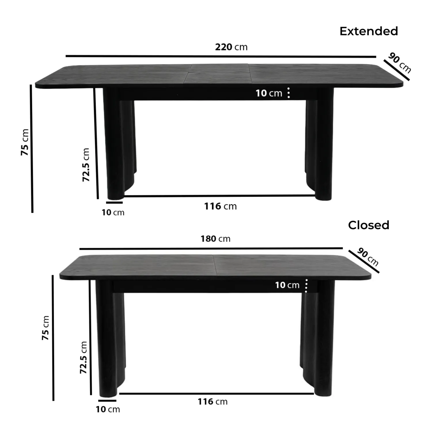 6-Seater Extendable Dining Set - Black, Oak