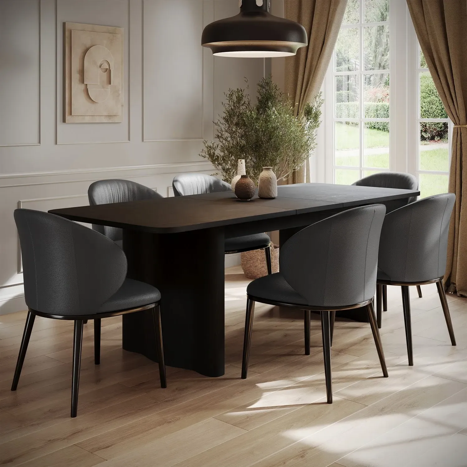 6-Seater Extendable Dining Set - Black, Oak image